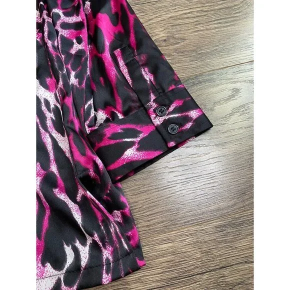 NWT Women New York & Company Stretch Button Up Tie Waist Satin Cheetah Pink Sz M - Picture 10 of 10
